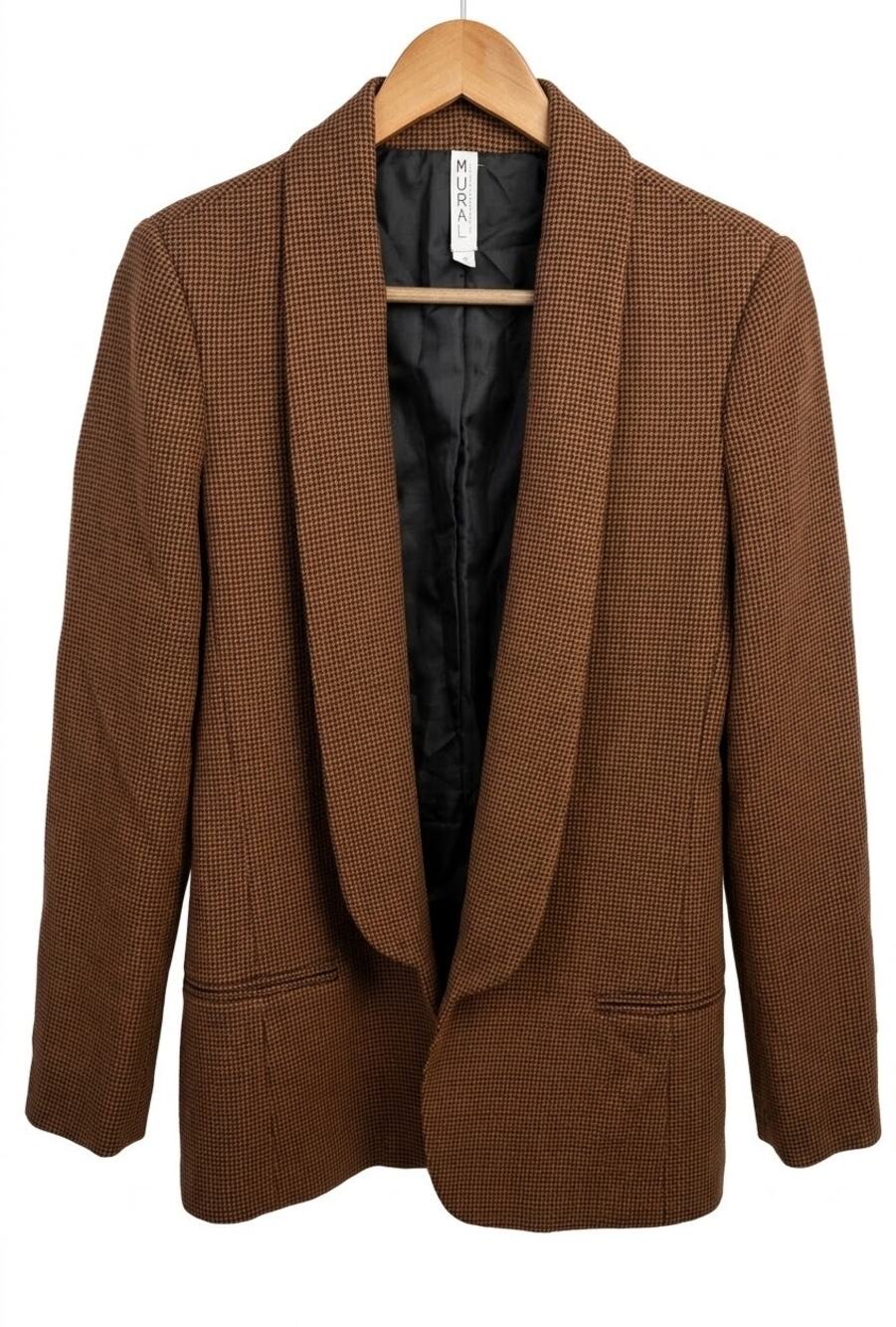 Mural Houndstooth Plaid Brown Blazer Jacket Plaid Tailored Dark Academia
